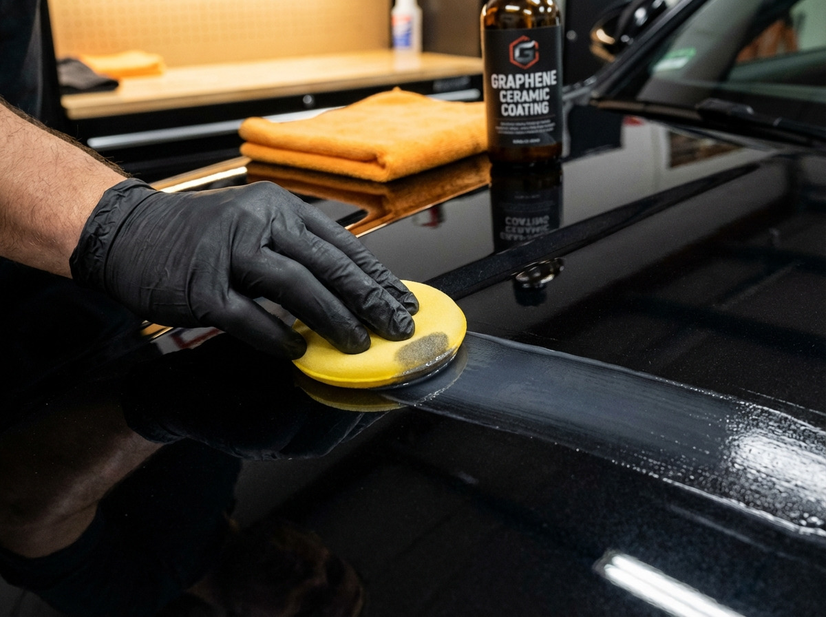 Water beading comparison showing graphene coating's superior hydrophobic performance