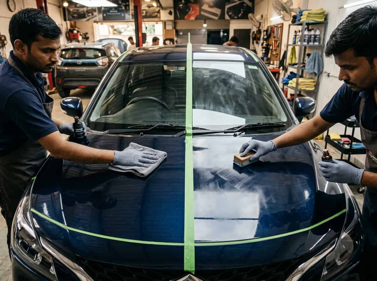 Ceramic Sealant vs Ceramic Coating: What's the Difference? process showing the first safe detailing step on a car panel